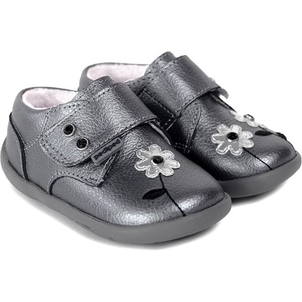 NEW pediped Baby Grip N Go Aryanna Pewter Floral Oxford Sneaker Dress Shoe